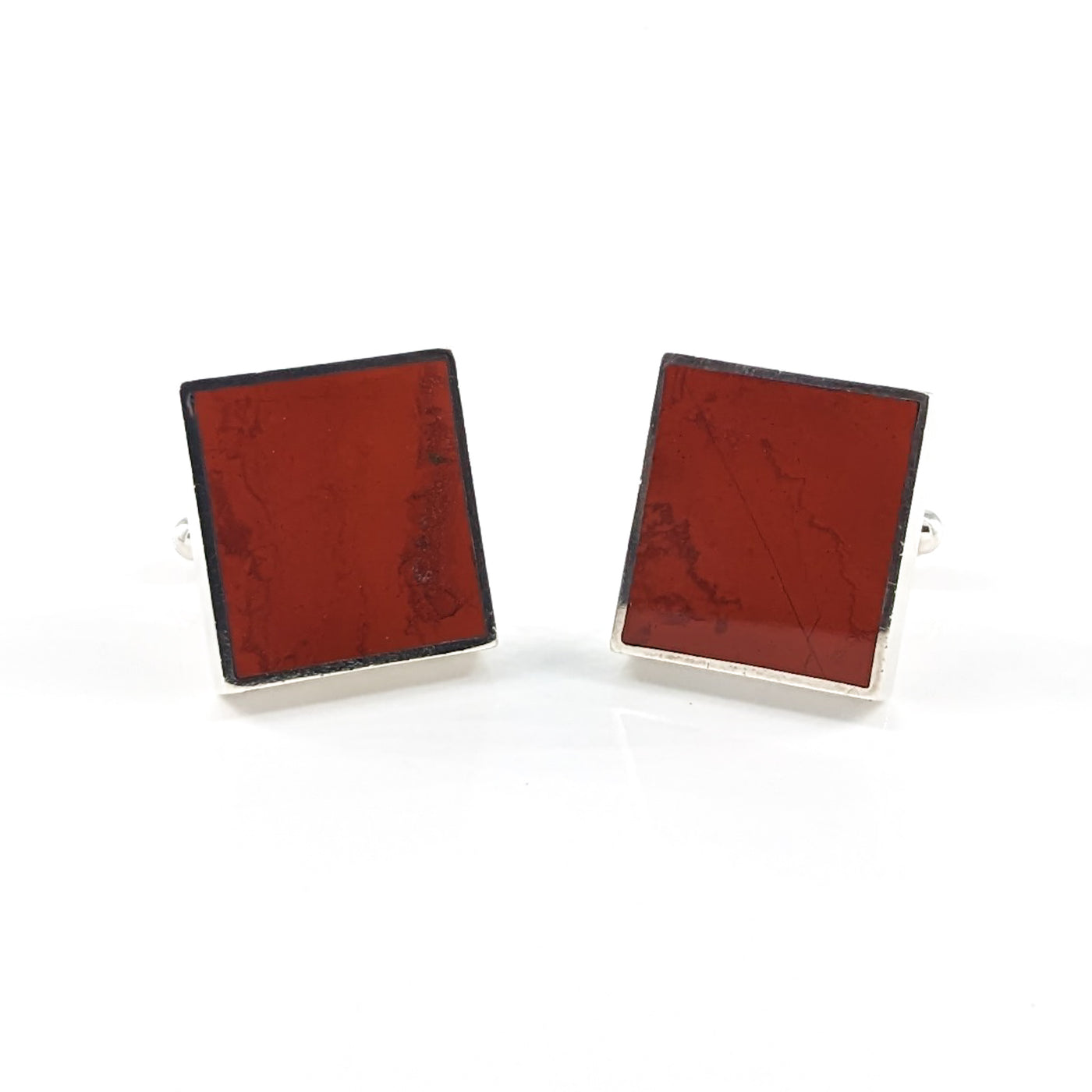 Handmade Sterling Silver Square Red Jasper Inlay Gemstone Bezel Cufflinks