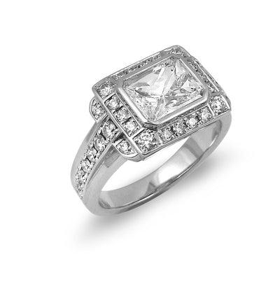 Art Deco Radiant Cut Diamond Engagement Ring