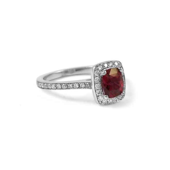 Ruby Engagement Ring with Diamond Halo