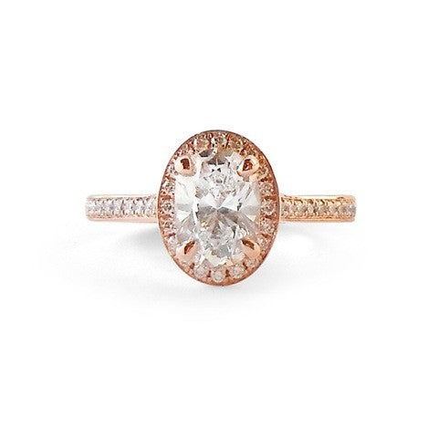 Rose Gold Halo Engagement Ring featuring Oval Diamond