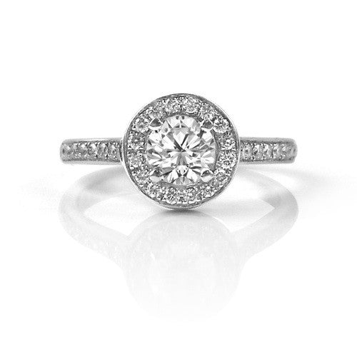 Round Pavé Diamond Halo Engagement Ring