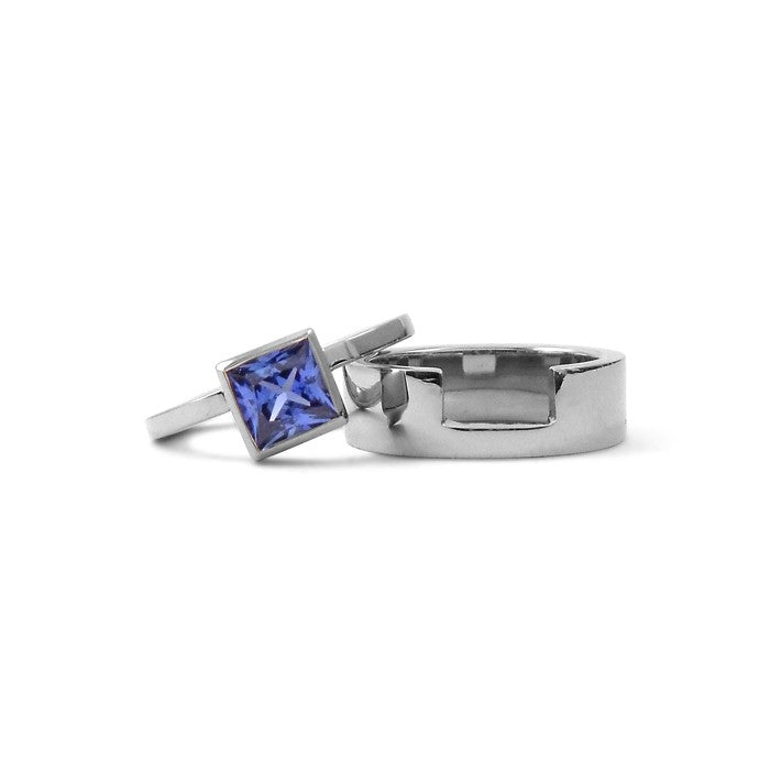 Sapphire Engagement Ring and Wedding Band Set