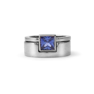 Sapphire Engagement Ring and Wedding Band Set